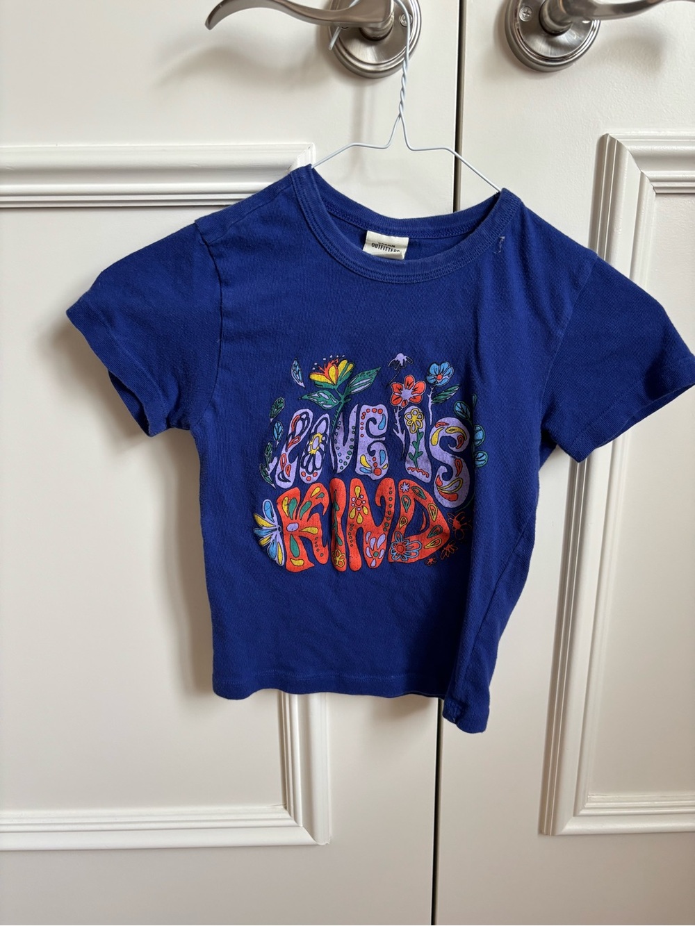 Urban Outfitters Royal Blue Crop Tee with Multicolor 'Love is Kind' Graphic